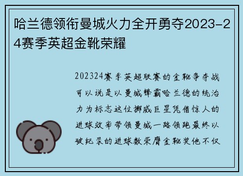 哈兰德领衔曼城火力全开勇夺2023-24赛季英超金靴荣耀